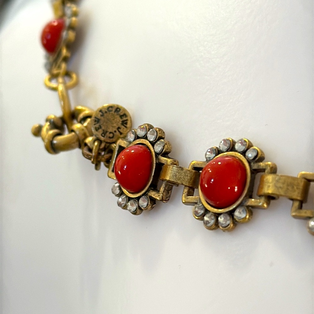 J Crew Crystal Orange Bubble Stone Burst Statement Necklace Antique Gold 18” - Picture 3 of 9